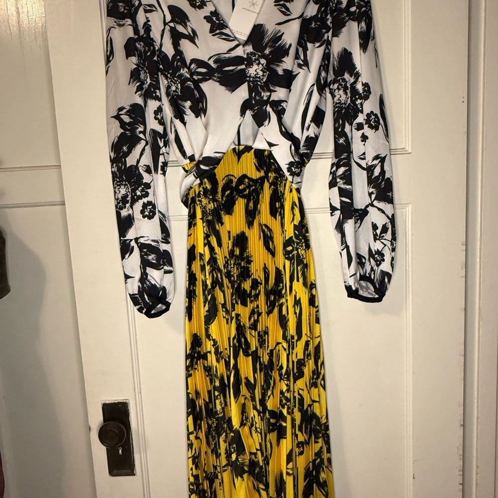 Anthropologie Floral Print Dress with Yellow and Black Accents NWT